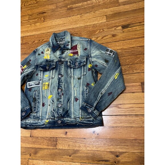 Another Hype Piece AHP Mens Paint Splatter Distressed Jean Jacket Sz Medium NWT - Picture 3 of 7